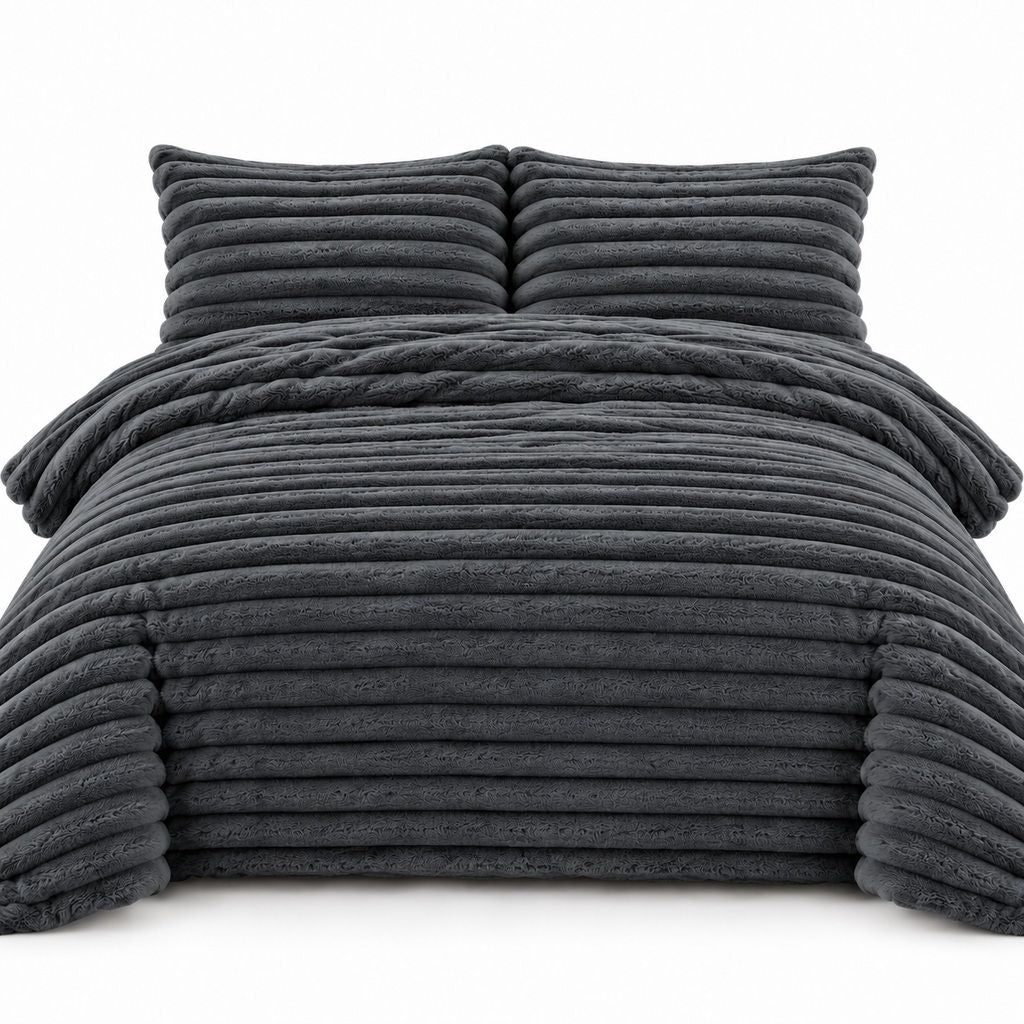 Night Zone Chunky Super Soft Duvet Cover Set - Charcoal