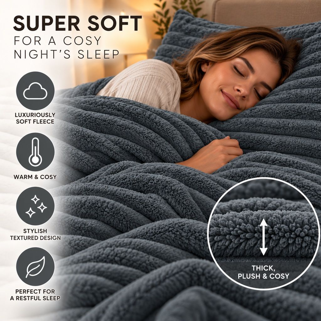 Night Zone Chunky Super Soft Duvet Cover Set - Charcoal