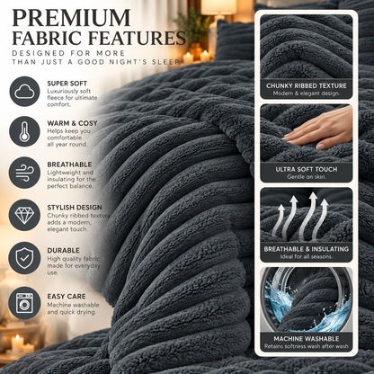 Night Zone Chunky Super Soft Duvet Cover Set - Charcoal