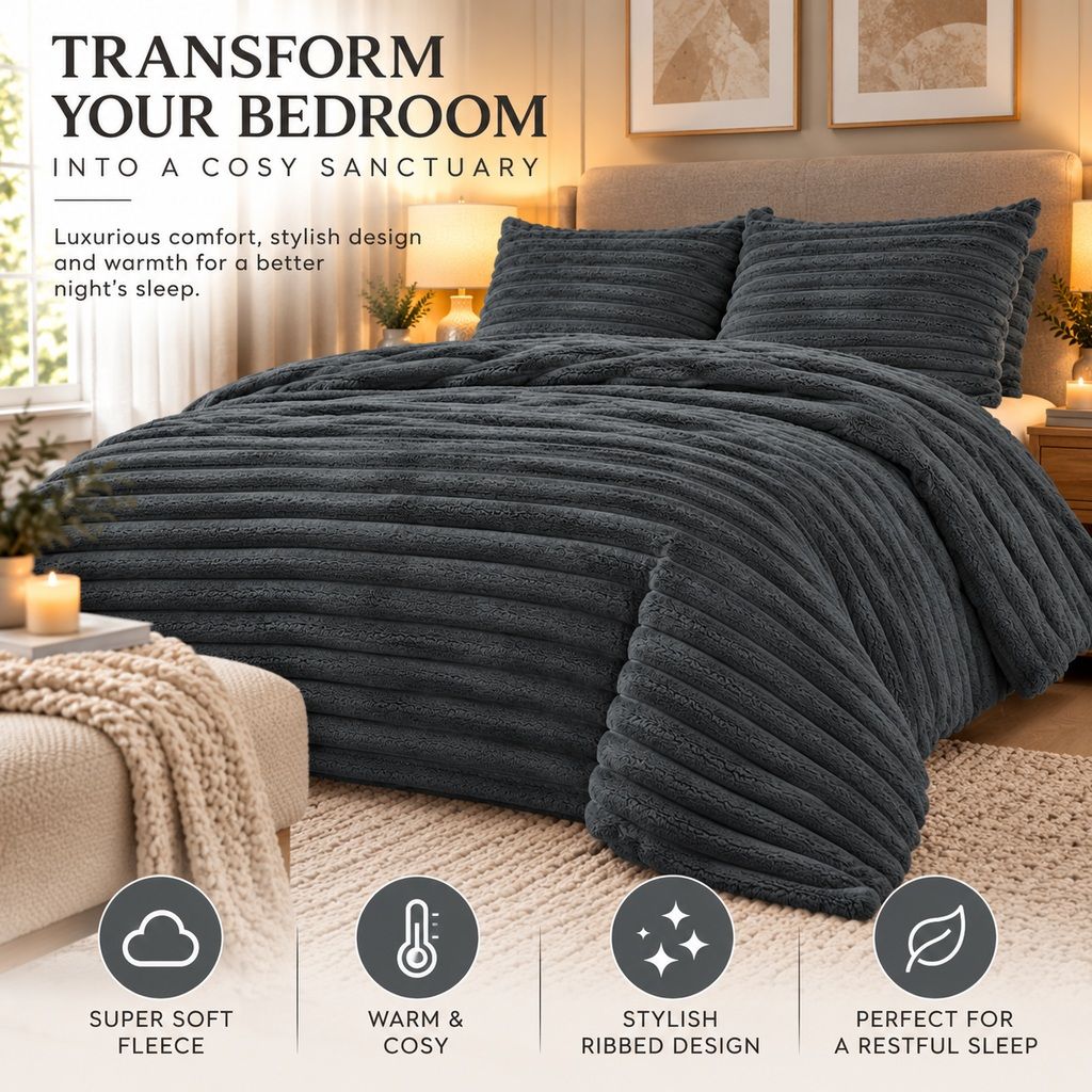 Night Zone Chunky Super Soft Duvet Cover Set - Charcoal