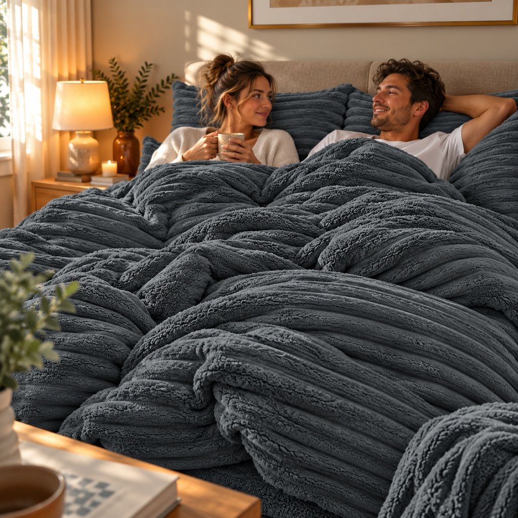 Night Zone Chunky Super Soft Duvet Cover Set - Charcoal
