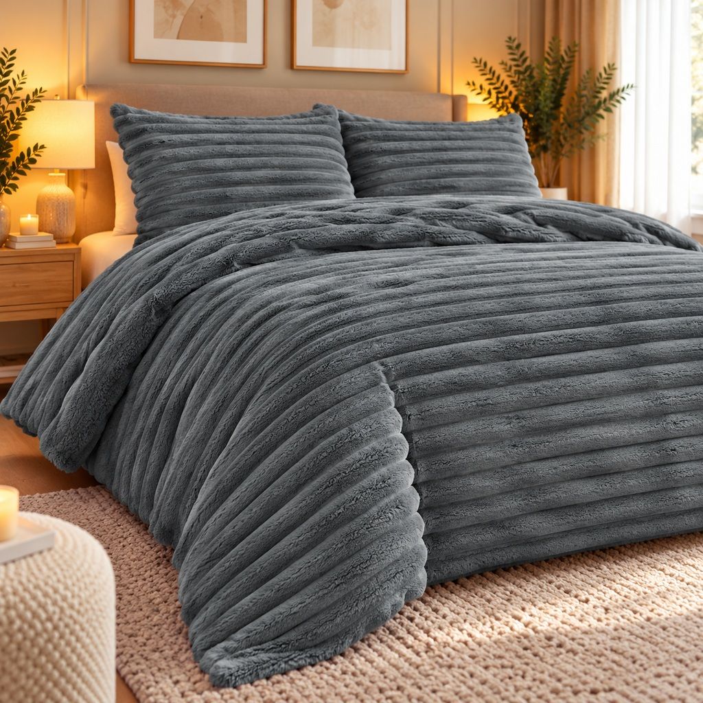 Night Zone Chunky Super Soft Duvet Cover Set - Charcoal