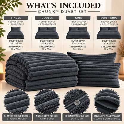 Night Zone Chunky Super Soft Duvet Cover Set - Charcoal