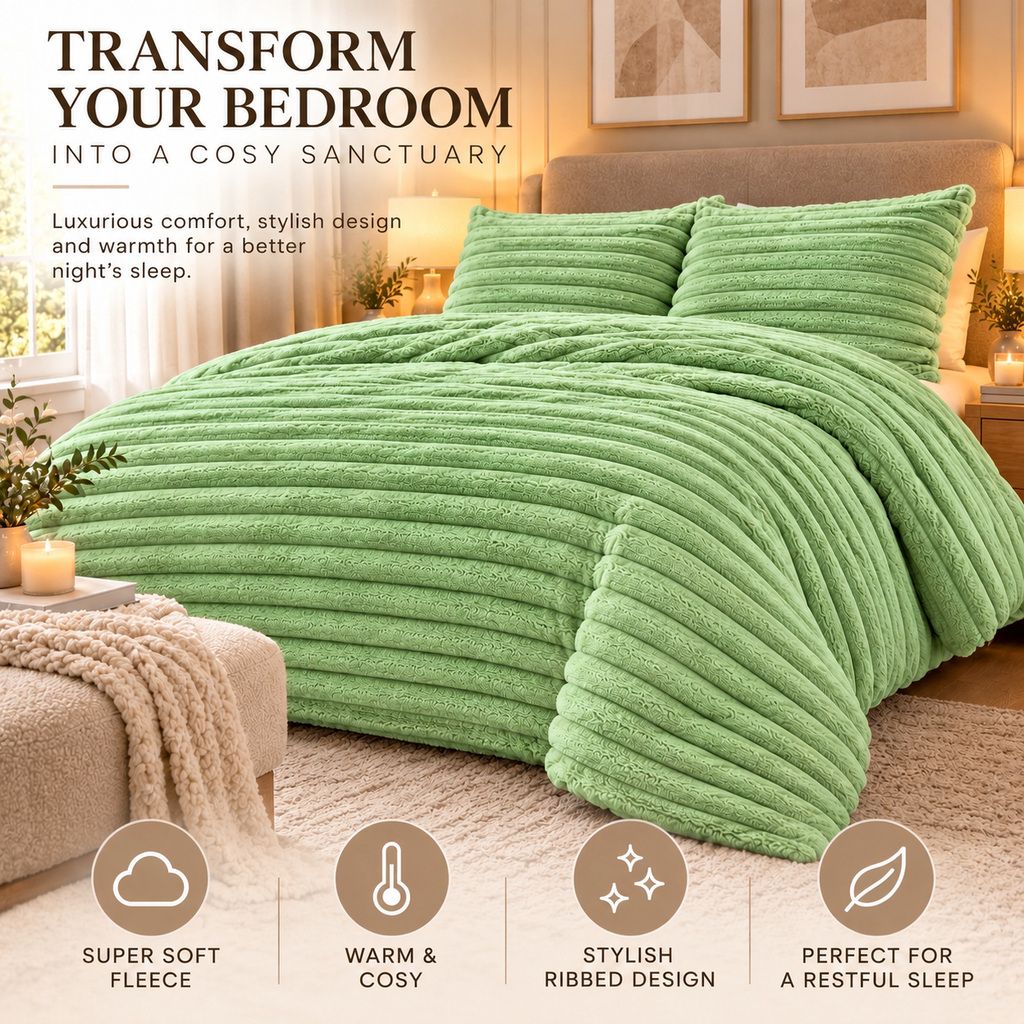 Night Zone Chunky Super Soft Duvet Cover Set - Sage