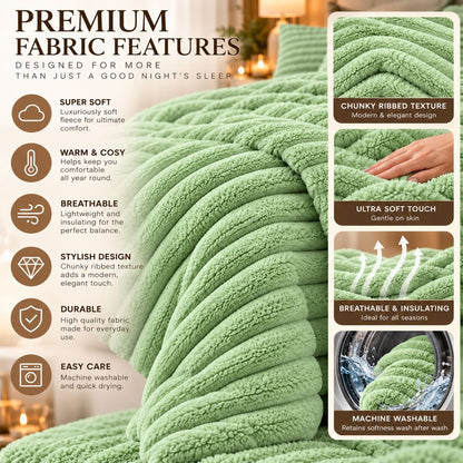 Night Zone Chunky Super Soft Duvet Cover Set - Sage