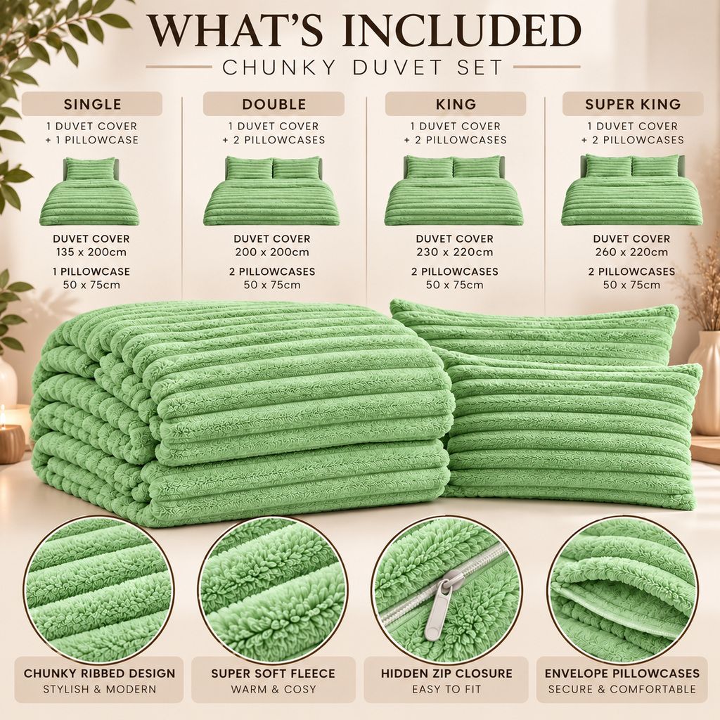 Night Zone Chunky Super Soft Duvet Cover Set - Sage