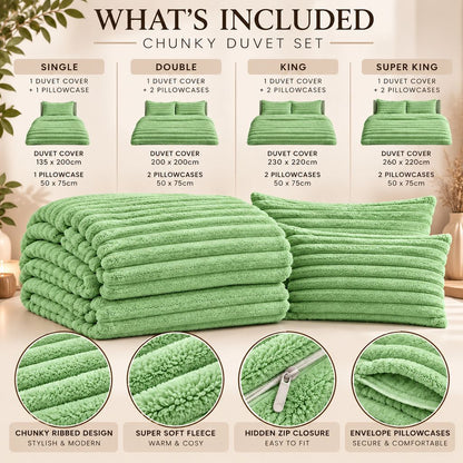 Night Zone Chunky Super Soft Duvet Cover Set - Sage