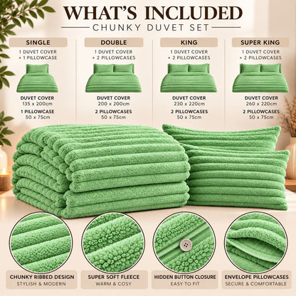 Night Zone Chunky Super Soft Duvet Cover Set - Sage