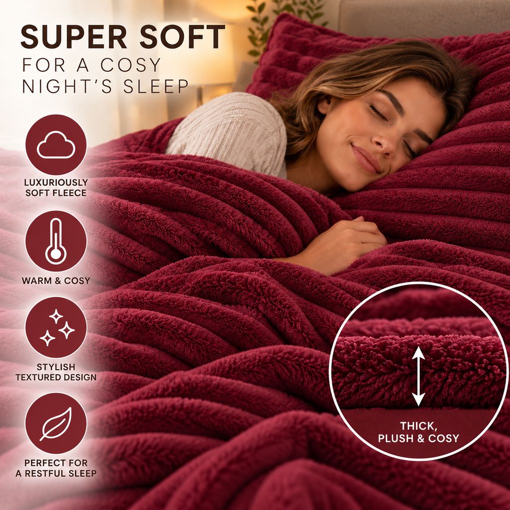Night Zone Chunky Super Soft Duvet Cover Set - Wine