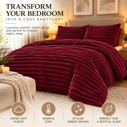 Night Zone Chunky Super Soft Duvet Cover Set - Wine