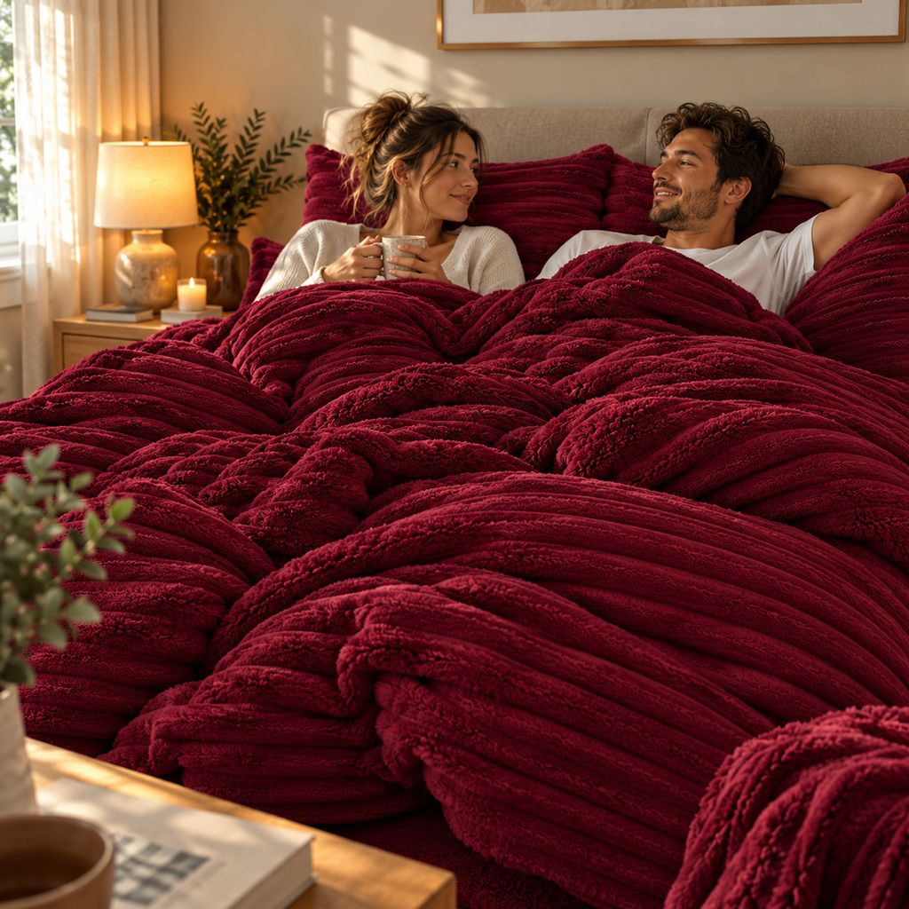 Night Zone Chunky Super Soft Duvet Cover Set - Wine
