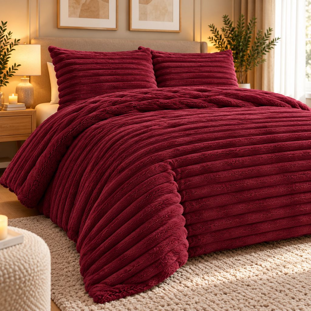 Night Zone Chunky Super Soft Duvet Cover Set - Wine