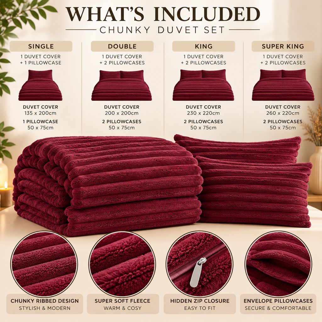 Night Zone Chunky Super Soft Duvet Cover Set - Wine