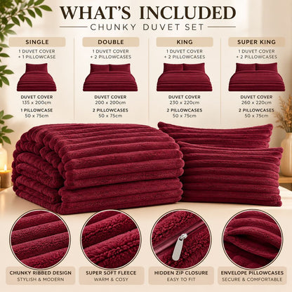 Night Zone Chunky Super Soft Duvet Cover Set - Wine