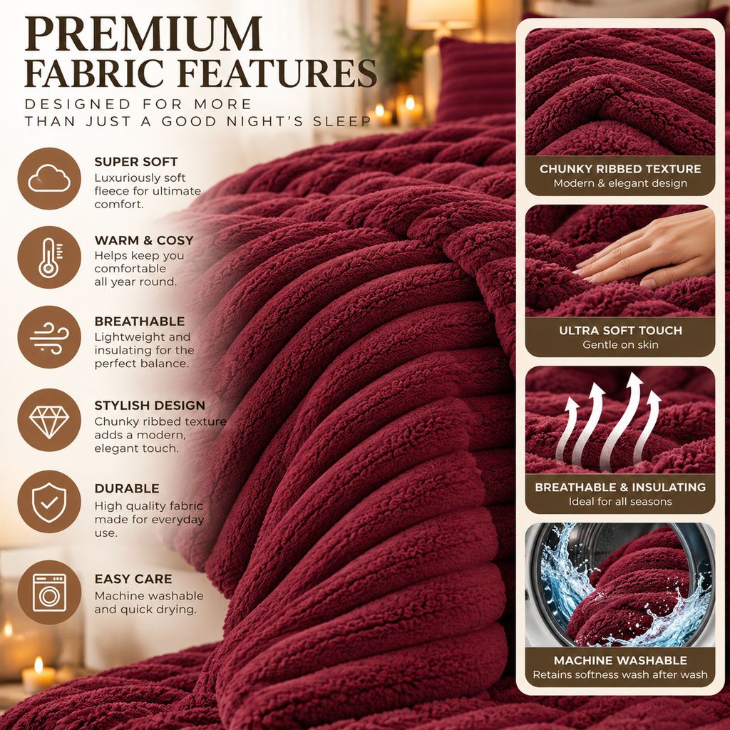 Night Zone Chunky Super Soft Duvet Cover Set - Wine