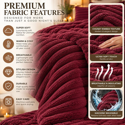 Night Zone Chunky Super Soft Duvet Cover Set - Wine