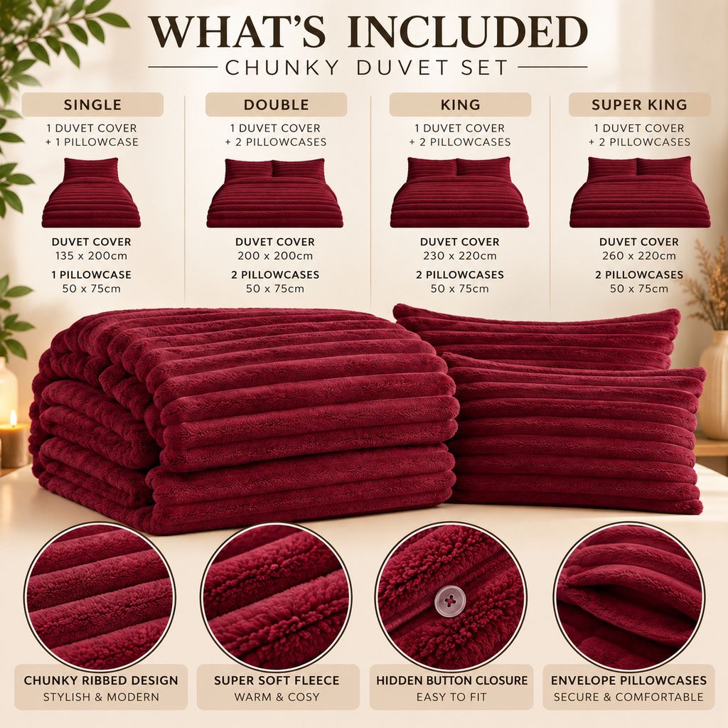 Night Zone Chunky Super Soft Duvet Cover Set - Wine