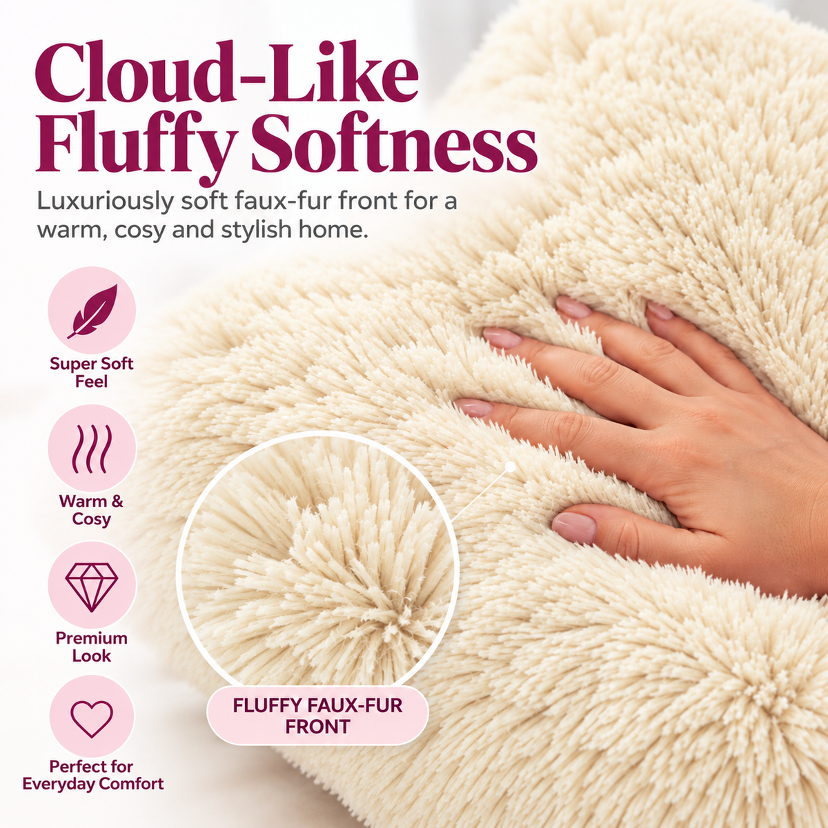 Teddy Hug Fleece Cushion Cover – Soft Fluffy Snug Cuddle Cushion Cover | Night Zone