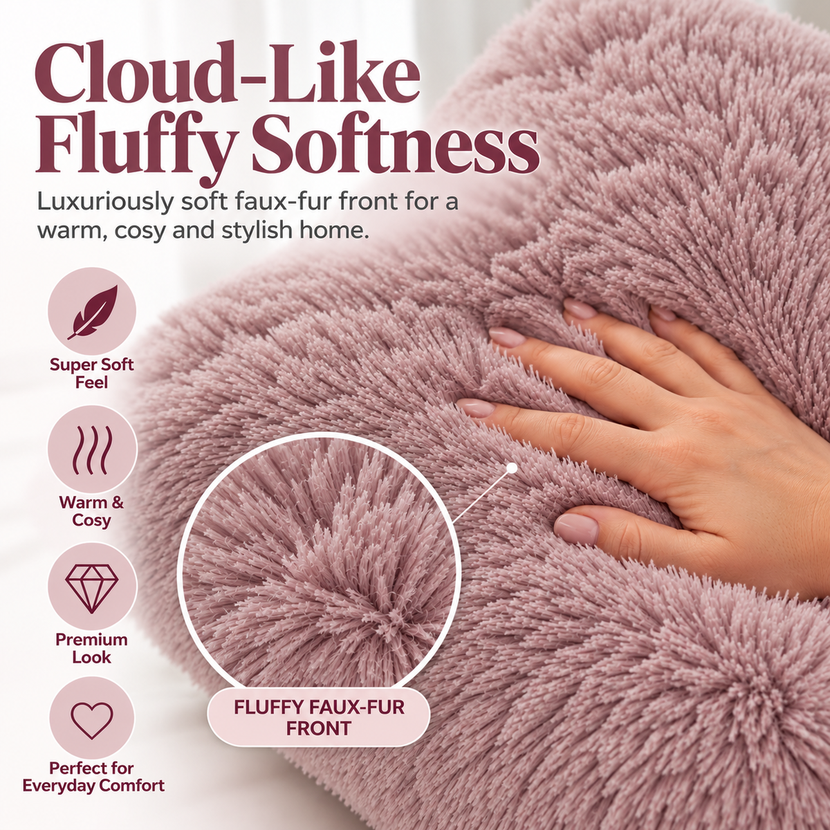 Teddy Hug Fleece Cushion Cover – Soft Fluffy Snug Cuddle Cushion Cover | Night Zone