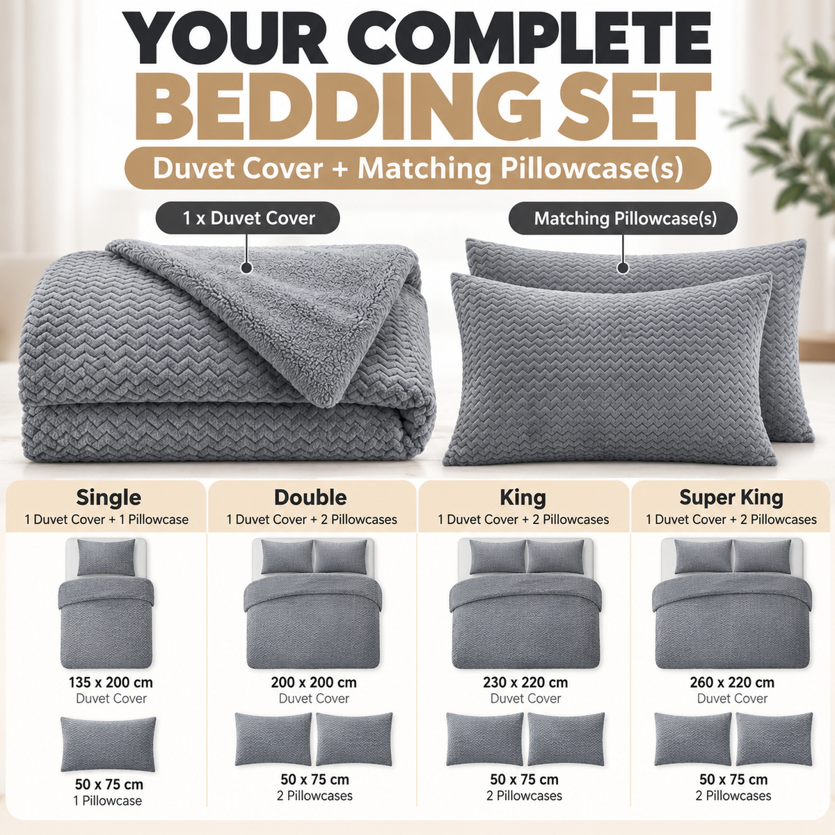 Teddy Fleece Waves Duvet Cover Set with Matching Cushion Covers | Night Zone