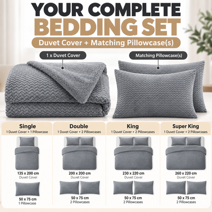 Teddy Fleece Waves Duvet Cover Set with Matching Cushion Covers | Night Zone