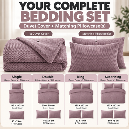 Teddy Fleece Waves Duvet Cover Set with Matching Cushion Covers | Night Zone