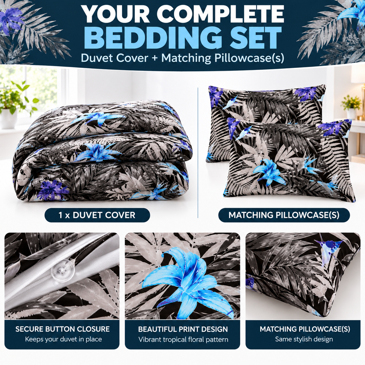 Abby Printed Polycotton Duvet Cover Set – Soft Easy Care Bedding | Night Zone