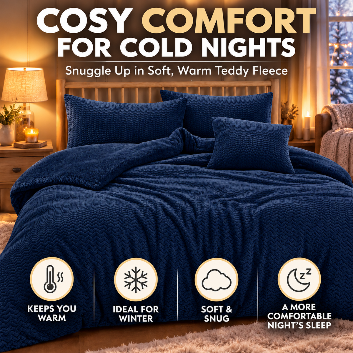 Teddy Fleece Waves Duvet Cover Set with Matching Cushion Covers | Night Zone