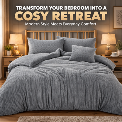 Teddy Fleece Waves Duvet Cover Set with Matching Cushion Covers | Night Zone