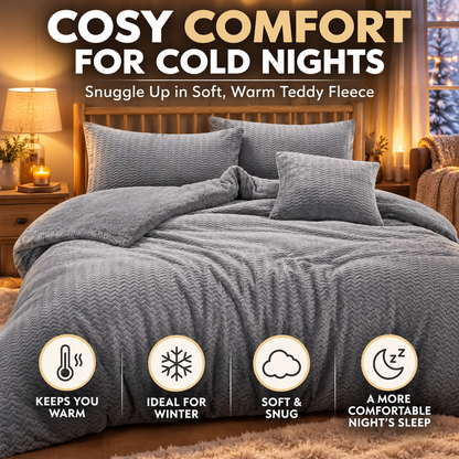 Teddy Fleece Waves Duvet Cover Set with Matching Cushion Covers | Night Zone