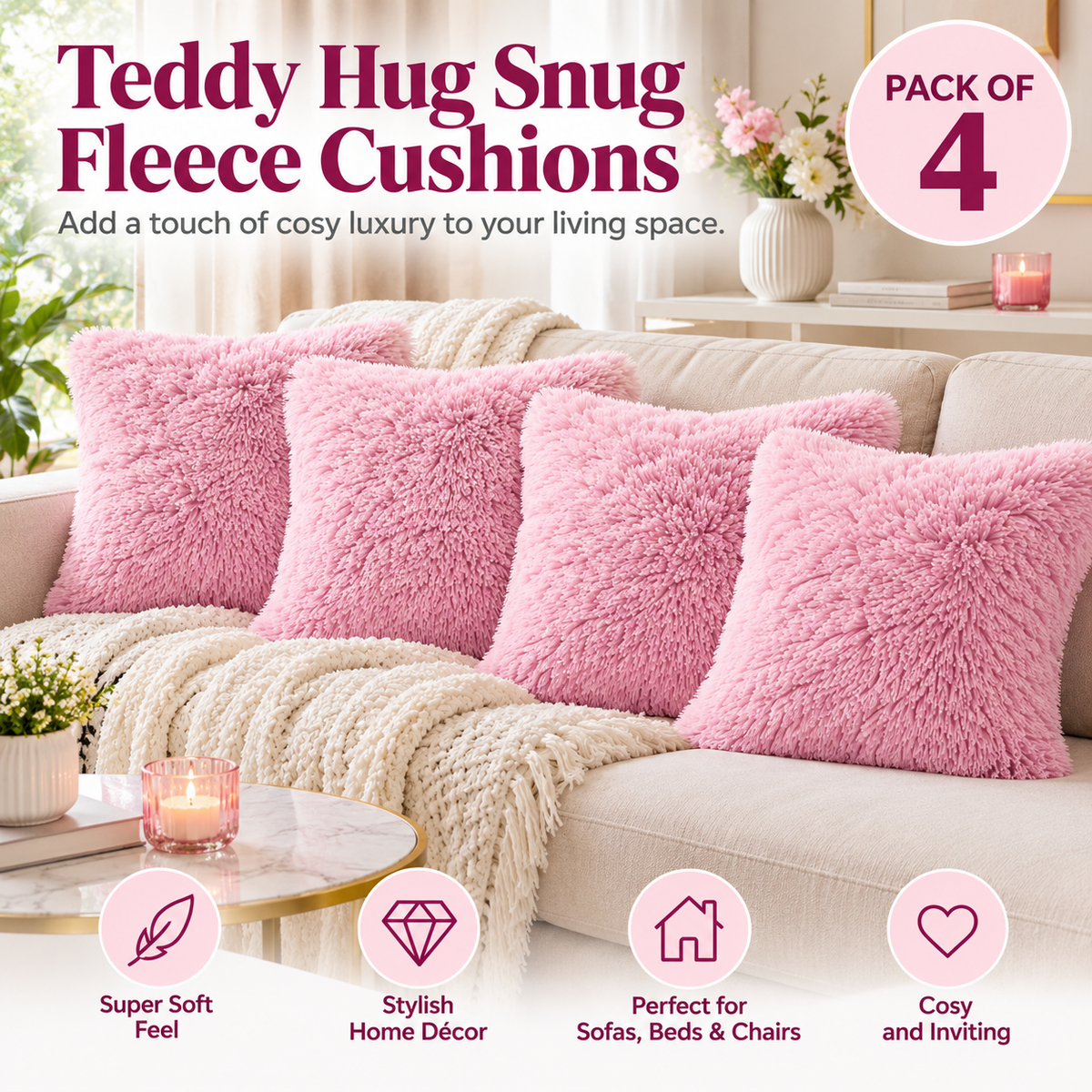Teddy Hug Fleece Cushion Cover – Soft Fluffy Snug Cuddle Cushion Cover | Night Zone