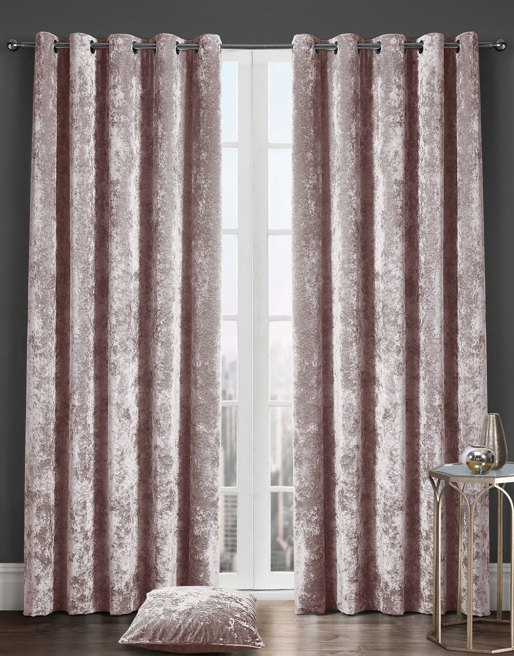 Crushed Velvet Eyelet Lined Curtains – Luxury Ready Made Window Curtains | Night Zone