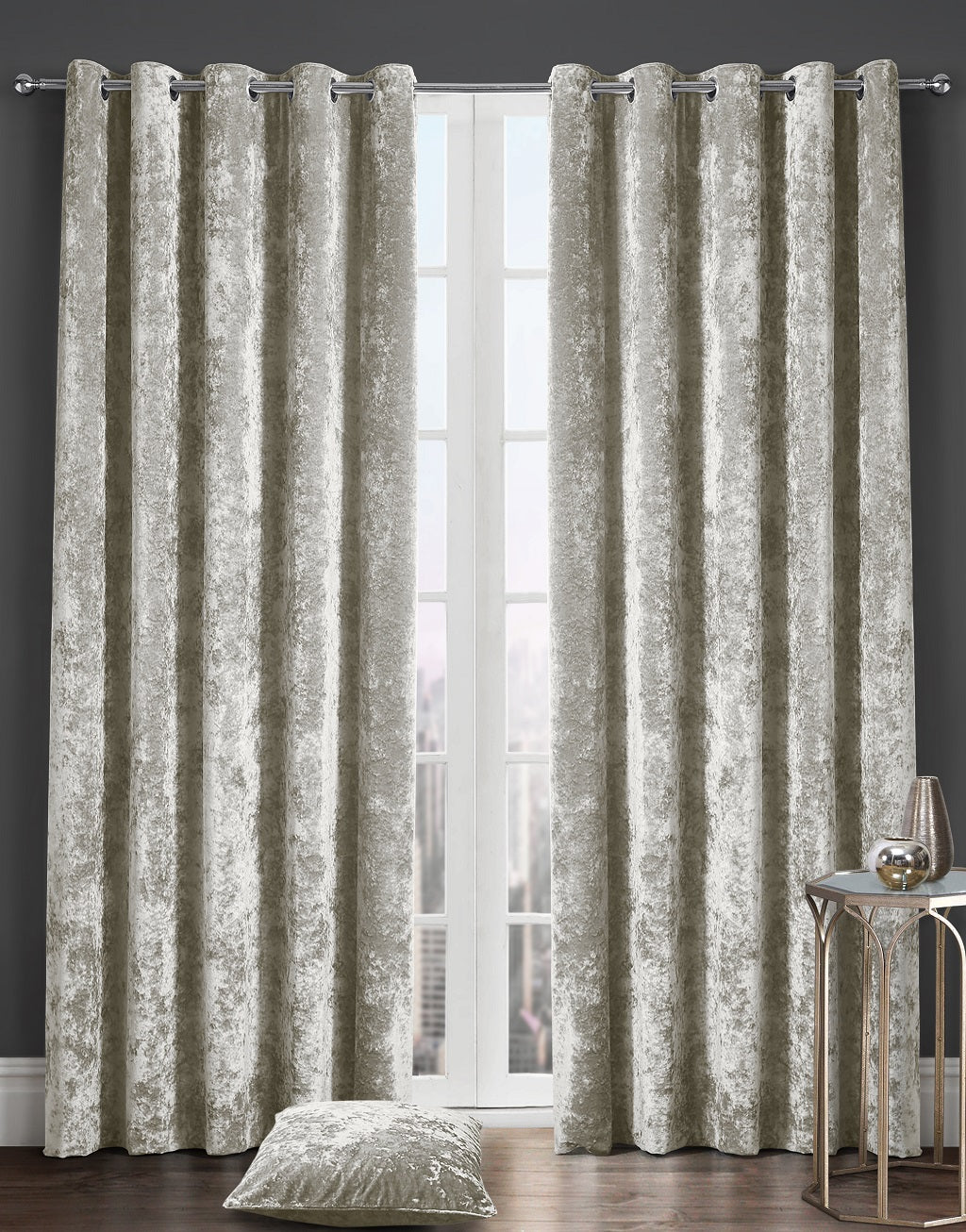 Crushed Velvet Eyelet Lined Curtains – Luxury Ready Made Window Curtains | Night Zone
