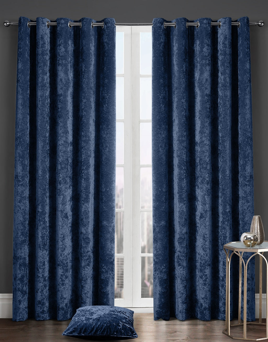 Crushed Velvet Eyelet Lined Curtains – Luxury Ready Made Window Curtains | Night Zone