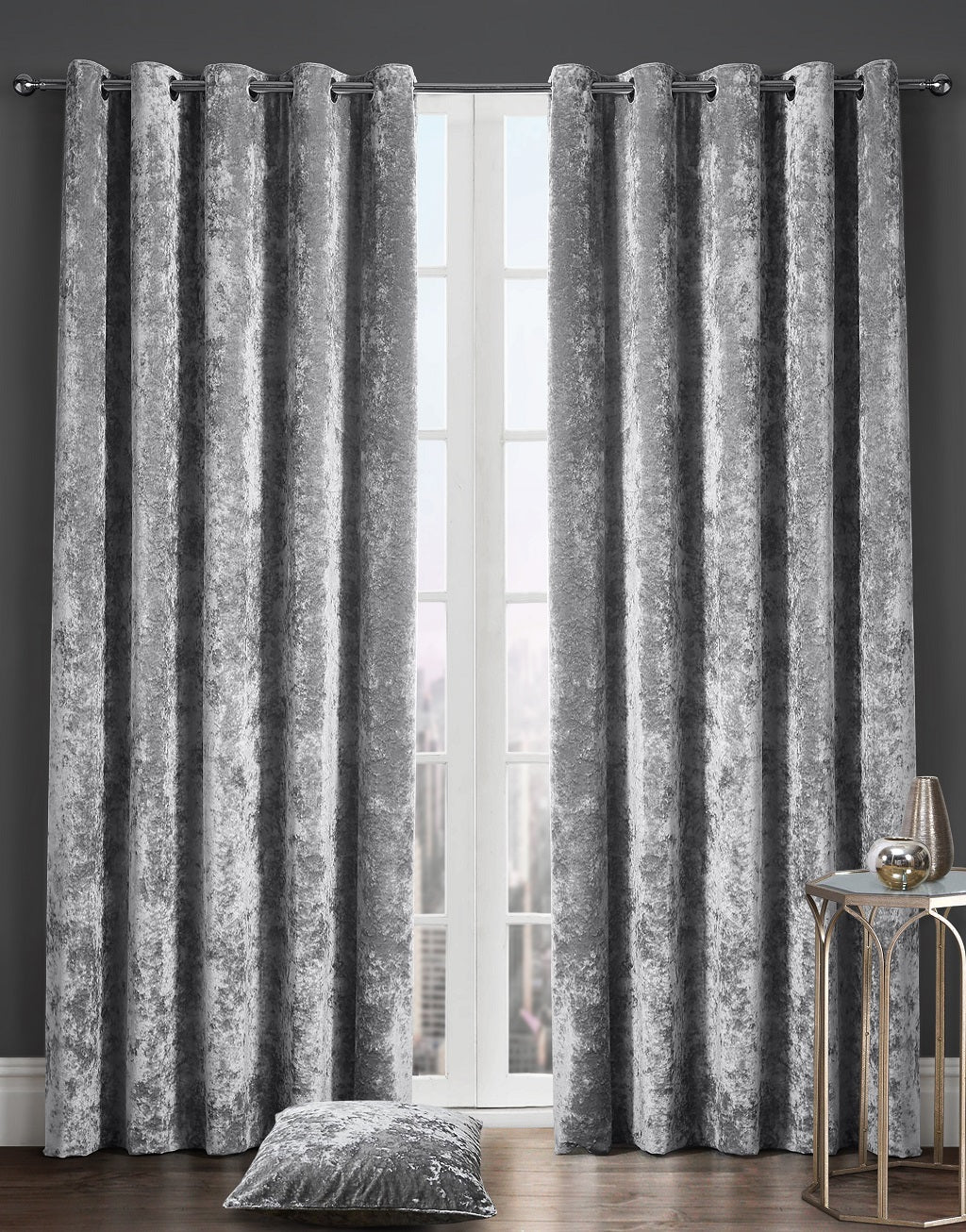 Crushed Velvet Eyelet Lined Curtains – Luxury Ready Made Window Curtains | Night Zone