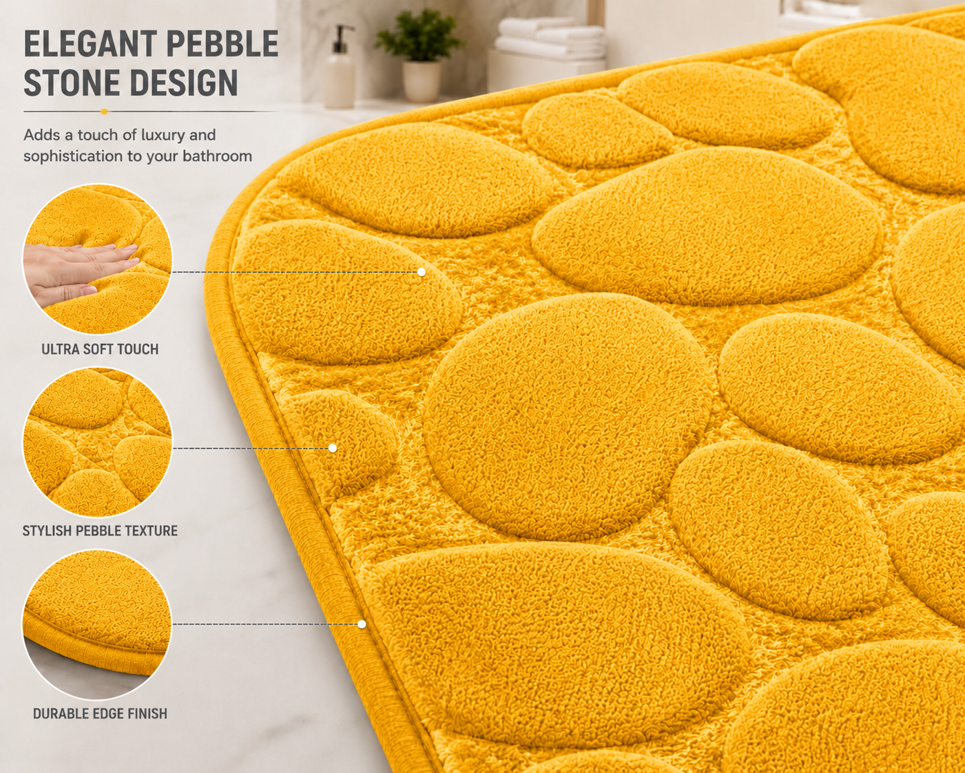 Pebble Stone Bath Mat Set – Soft Absorbent Non Slip Bathroom Rug Set | Night Zone