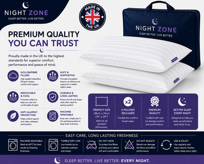 Satin Stripe Pillows – Soft Hollow Fibre Hotel Quality Pillows | Night Zone