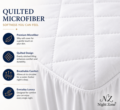 Microfiber Quilted Mattress Protector Extra Deep 30cm – Soft Breathable Mattress Cover | Night Zone
