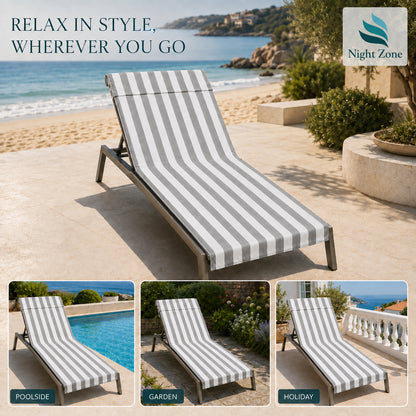 Microfiber Striped Beach & Sun Lounger Towel with Hood | Night Zone