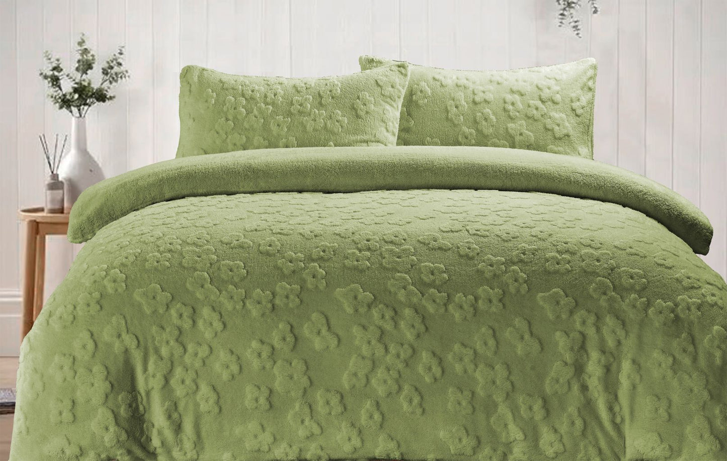 Daisy Embossed Teddy Fleece Duvet Cover Set – Super Soft Warm Winter Bedding with Pillowcases | Night Zone