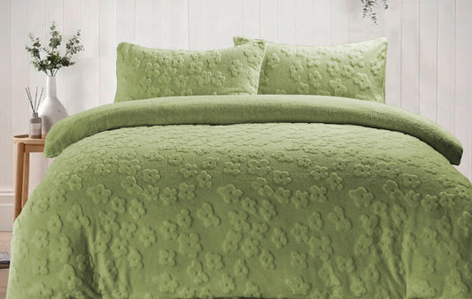 Daisy Embossed Teddy Fleece Duvet Cover Set – Super Soft Warm Winter Bedding with Pillowcases | Night Zone