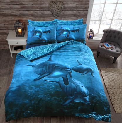 3D Dolphin Printed Poly-cotton Duvet Cover Set | Night Zone