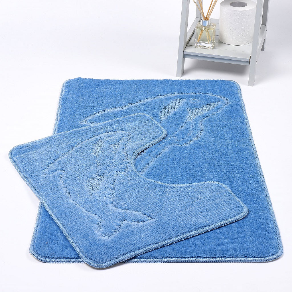 Dolphin 2 Piece Bath Mat & Pedestal Set – Non Slip Bathroom Rug Set | Night Zone