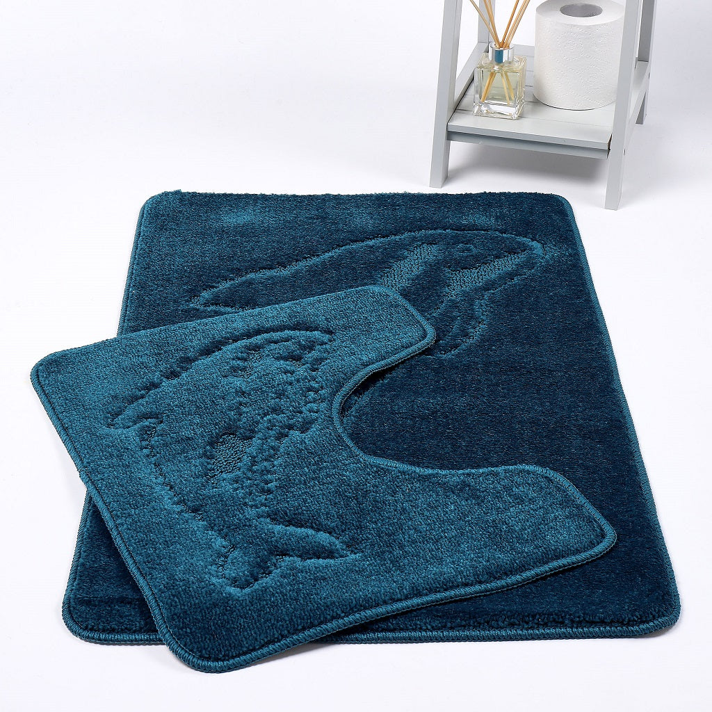 Dolphin 2 Piece Bath Mat & Pedestal Set – Non Slip Bathroom Rug Set | Night Zone