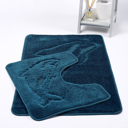 Dolphin 2 Piece Bath Mat & Pedestal Set – Non Slip Bathroom Rug Set | Night Zone