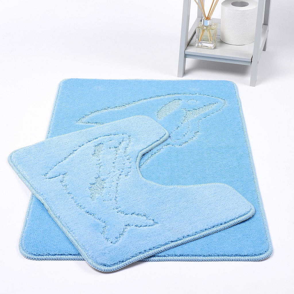 Dolphin 2 Piece Bath Mat & Pedestal Set – Non Slip Bathroom Rug Set | Night Zone