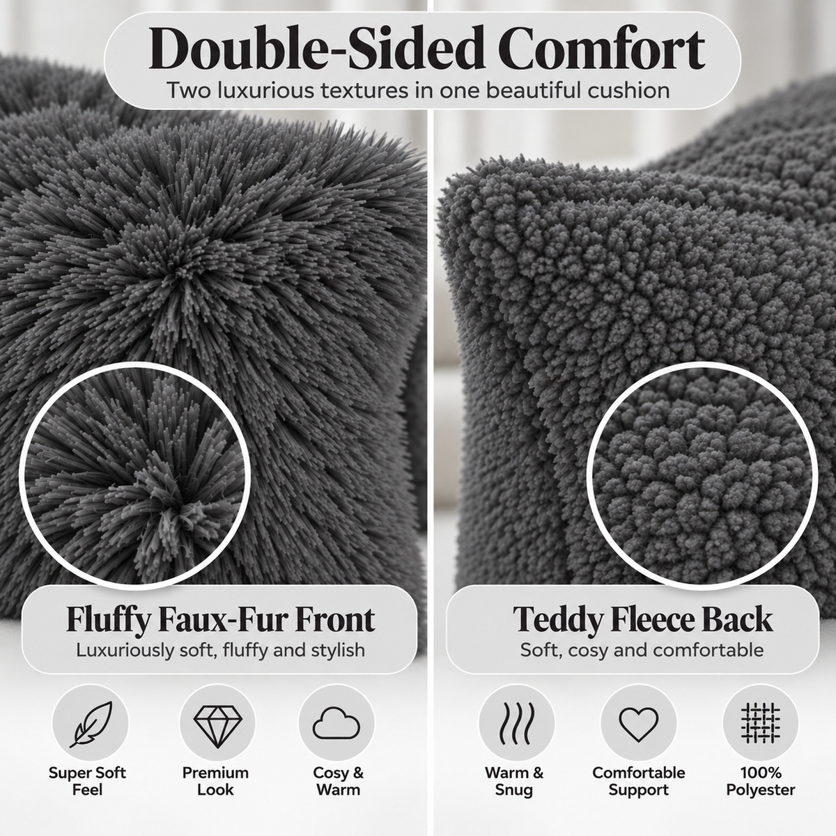 Teddy Hug Fleece Cushion Cover – Soft Fluffy Snug Cuddle Cushion Cover | Night Zone