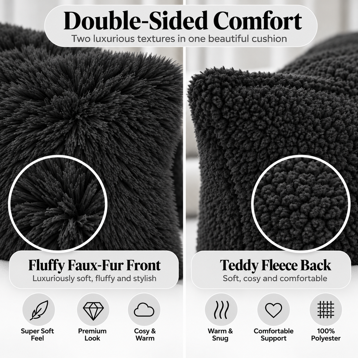 Teddy Hug Fleece Cushion Cover – Soft Fluffy Snug Cuddle Cushion Cover | Night Zone