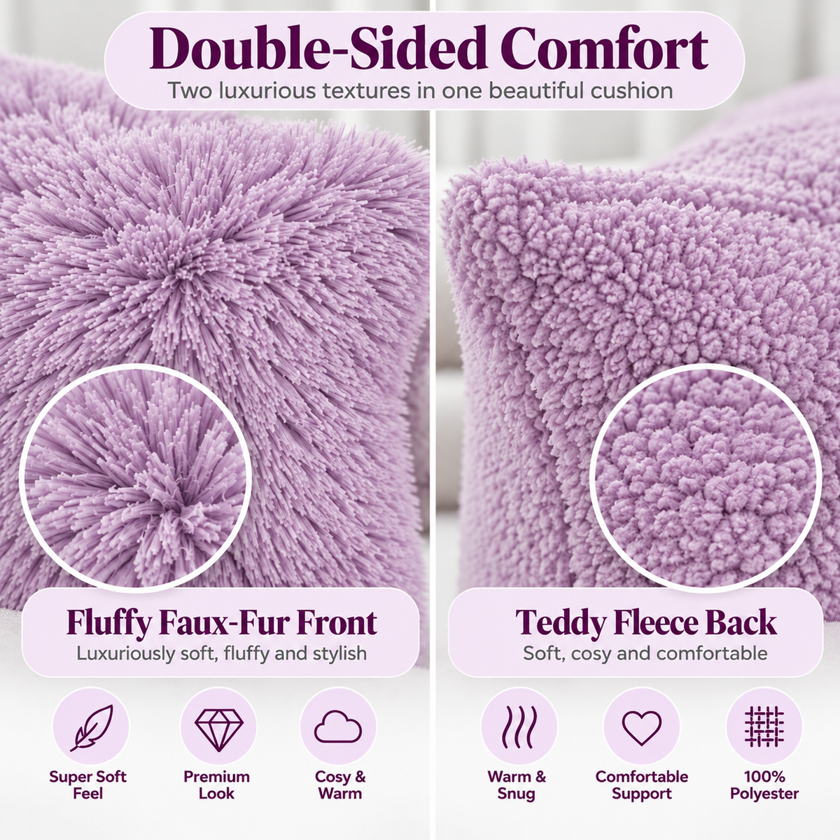 Teddy Hug Fleece Cushion Cover – Soft Fluffy Snug Cuddle Cushion Cover | Night Zone