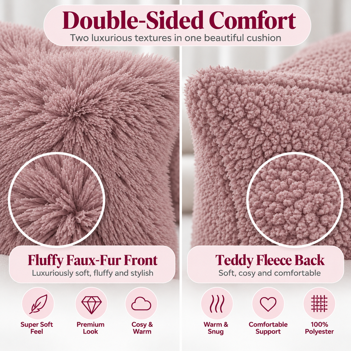 Teddy Hug Fleece Cushion Cover – Soft Fluffy Snug Cuddle Cushion Cover | Night Zone